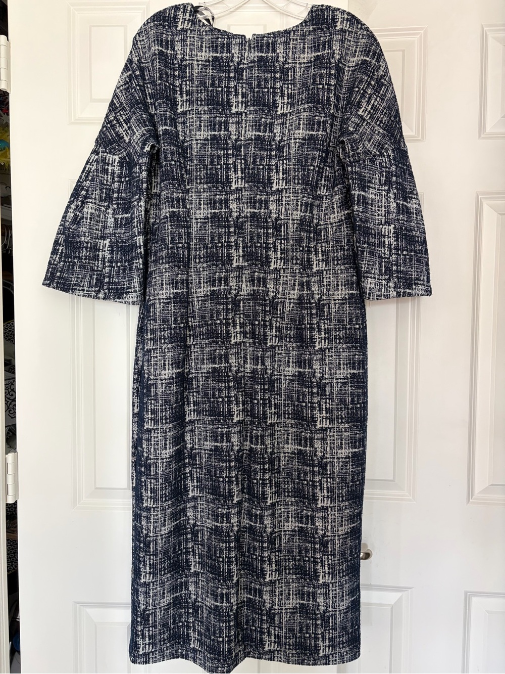 Maggy London Navy and Grey Textured Midi Dress